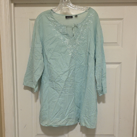 Avenue Light Blue Embroidered Blouse - Picture 1 of 9
